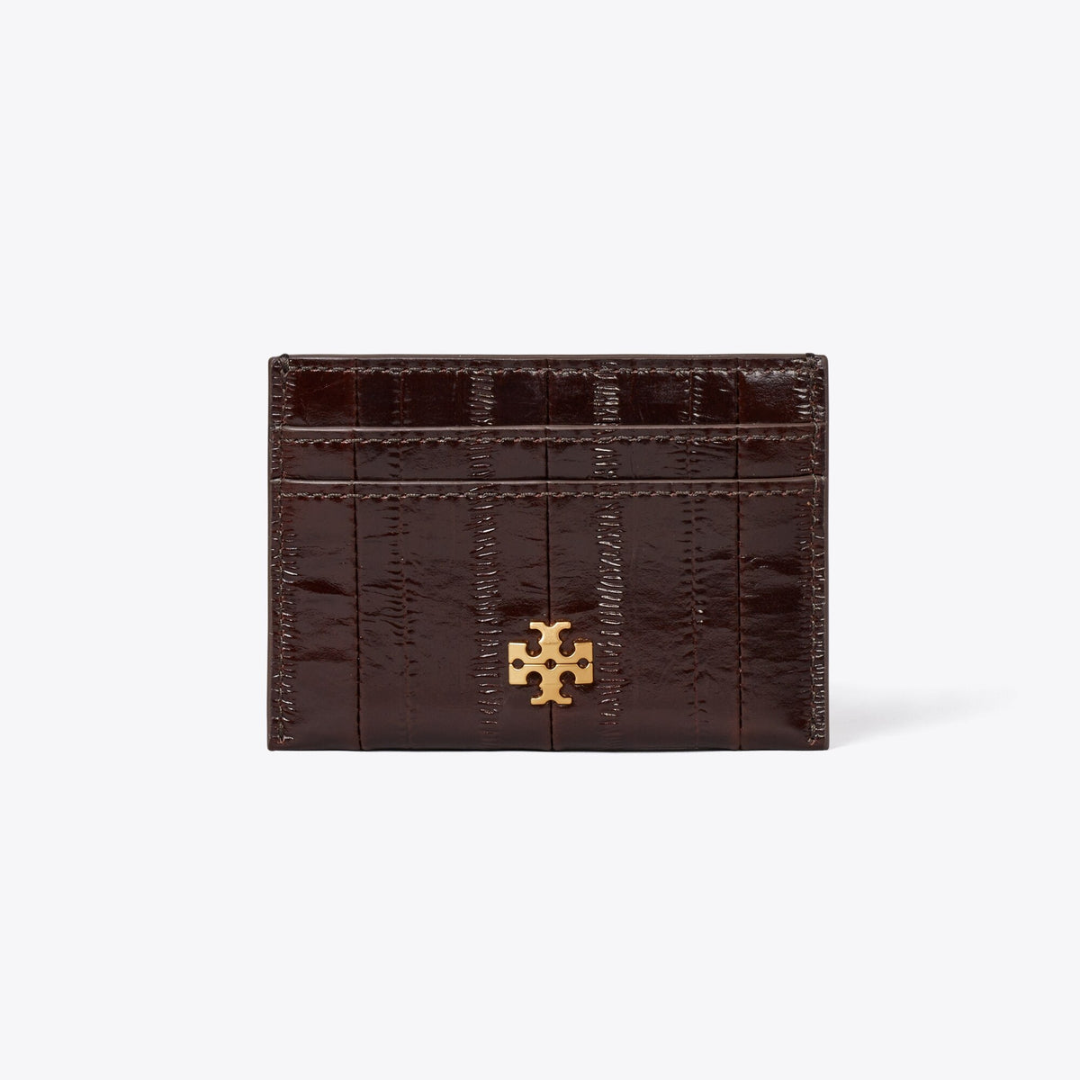 Tory Burch Charlie Eel-Embossed Card Case - Dark Brown - 2