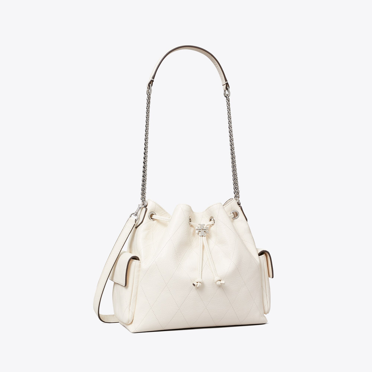 Tory Burch Charlie Quilted Drawstring Shoulder Bag - Light Cream