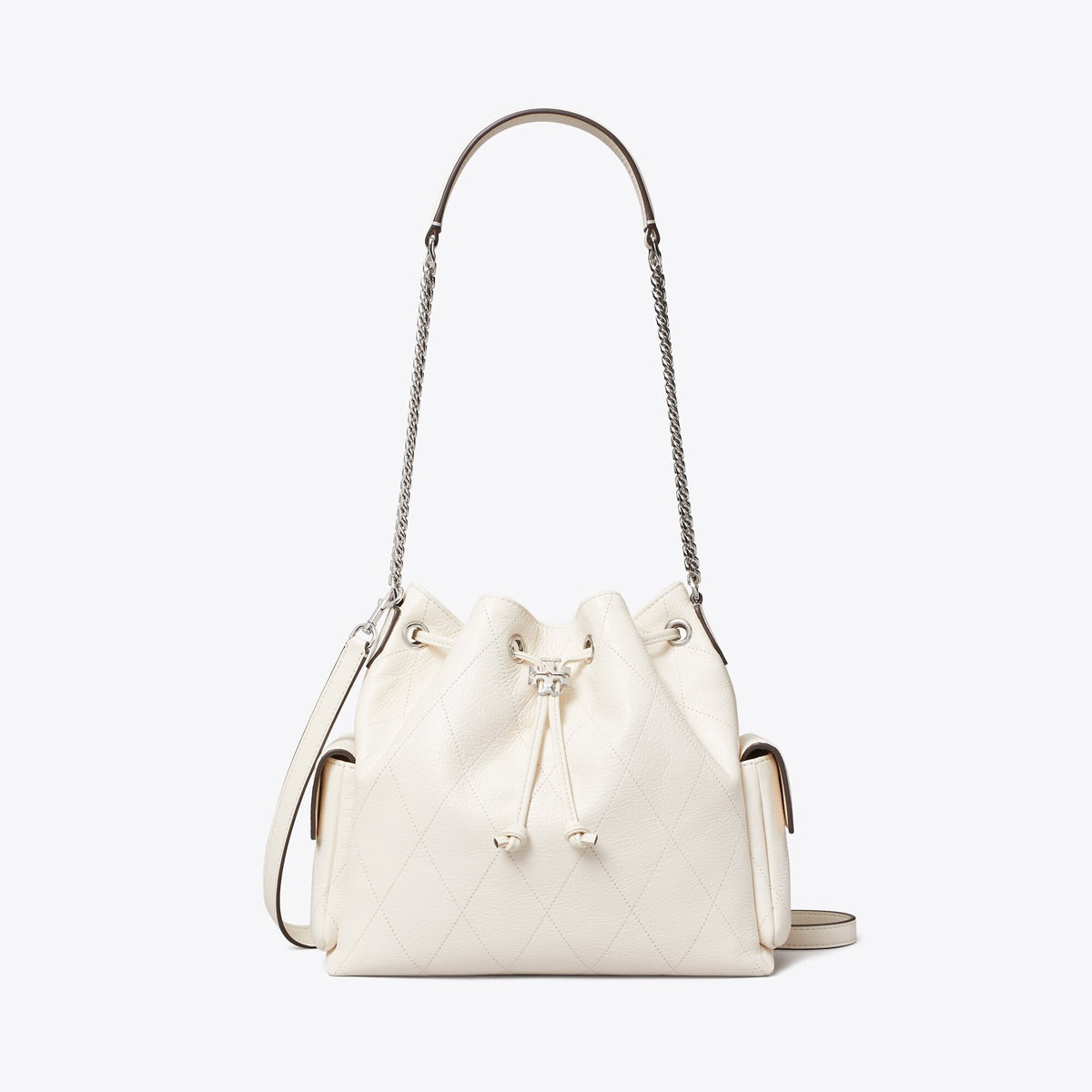 Tory Burch Charlie Quilted Drawstring Shoulder Bag - Light Cream - 4