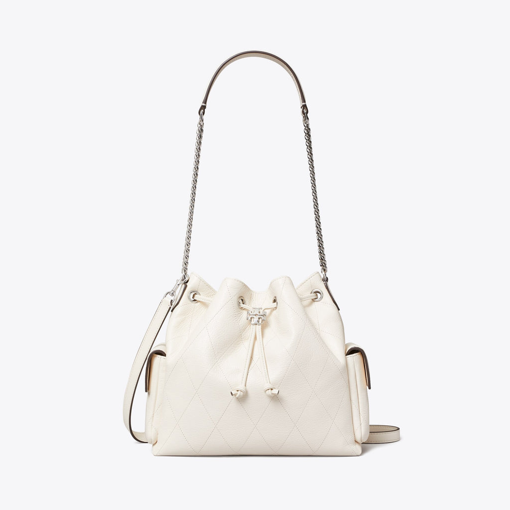 Tory Burch Charlie Quilted Drawstring Shoulder Bag - Light Cream - 4