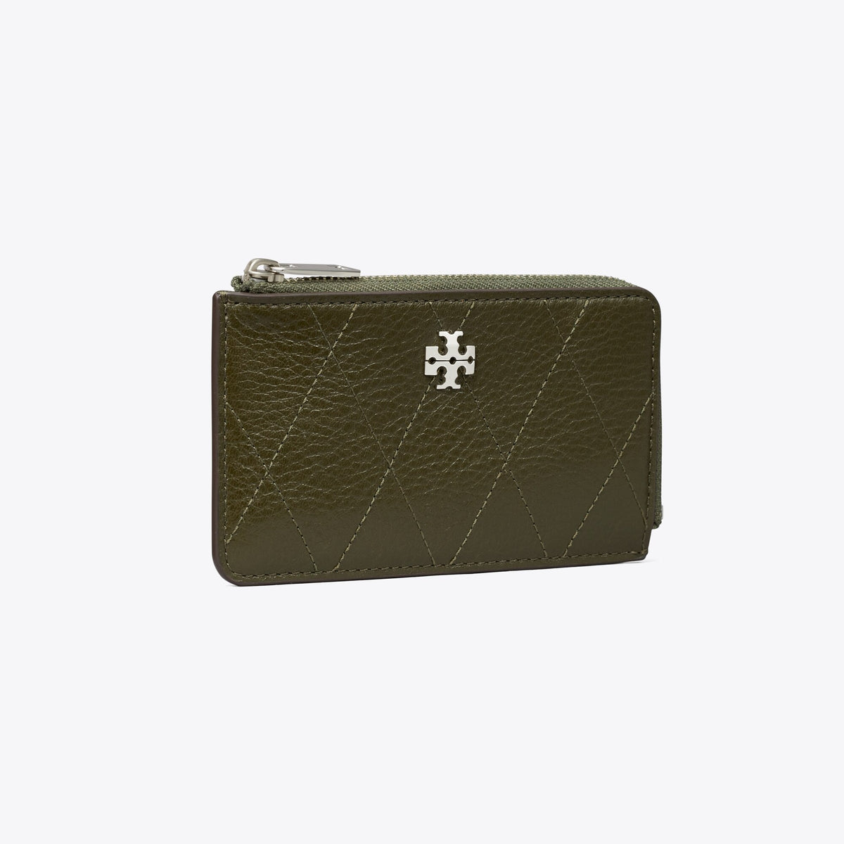 Tory Burch Charlie Quilted Zip Card Case - Dark Olive