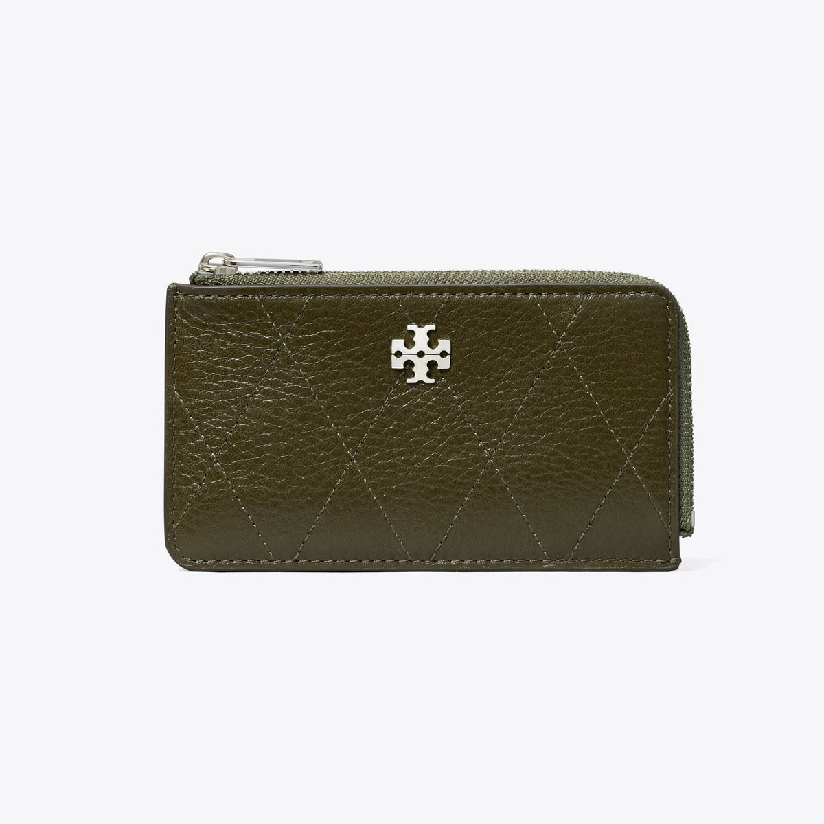 Tory Burch Charlie Quilted Zip Card Case - Dark Olive - 2