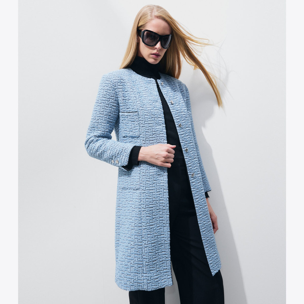 Tory Burch Chiffon Embroidered Coat - Blue Porcelain - 5
