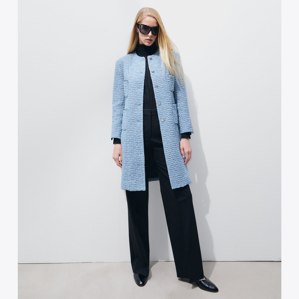 Tory Burch Chiffon Embroidered Coat - Blue Porcelain - 2