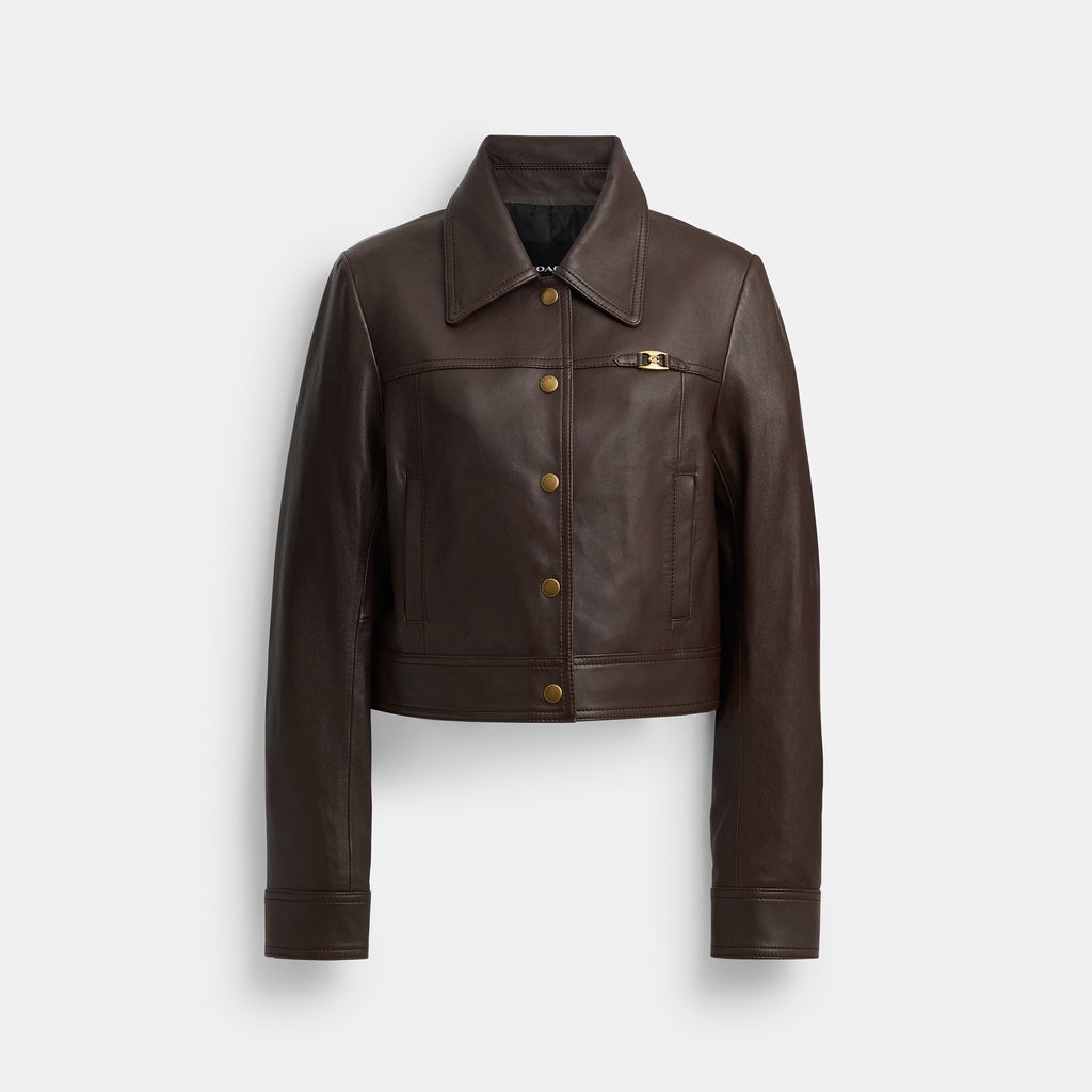 Coach Heritage C Snap Front Shrunken Jacket - Brown