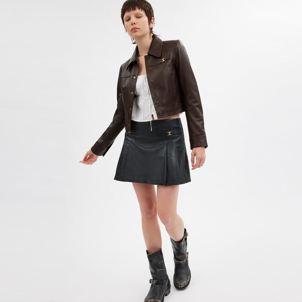Coach Heritage C Snap Front Shrunken Jacket - Brown (3)