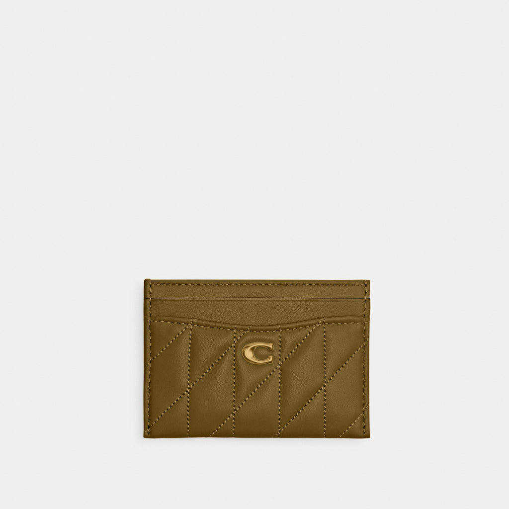 Coach Essential Card Case With Pillow Quilting - Brass/Muted Olive (Women's)