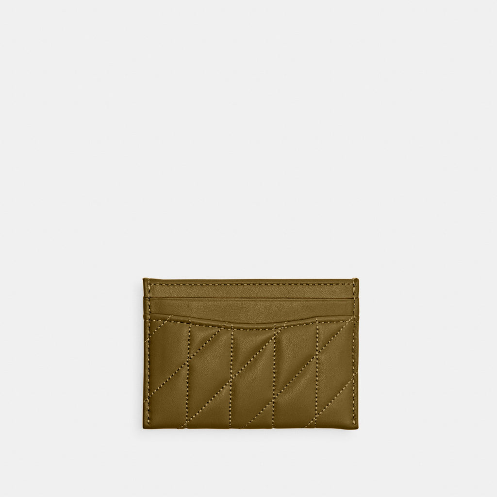 Coach Essential Card Case With Pillow Quilting - Brass/Muted Olive (Women's)