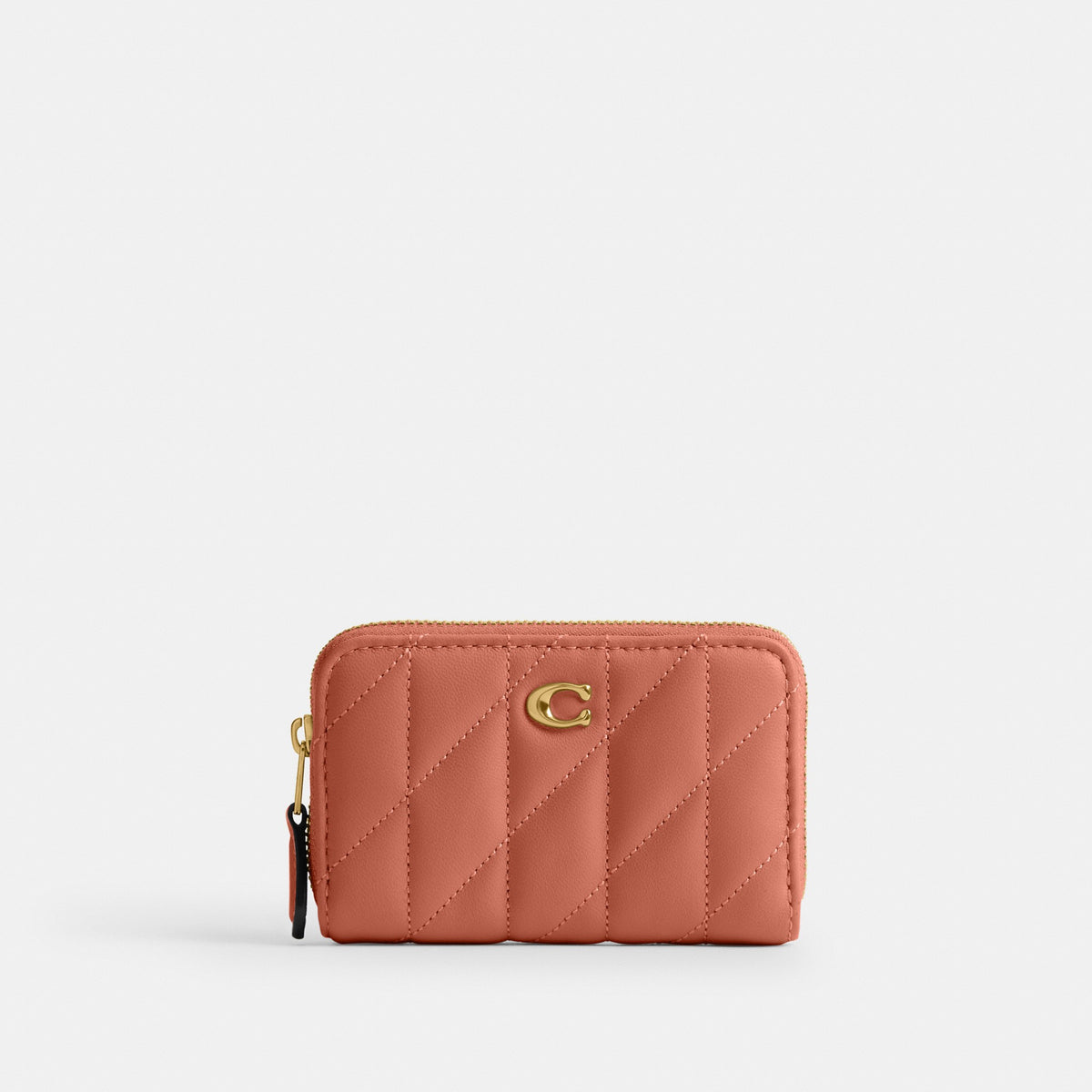 Coach Essential Small Zip Around Card Case With Pillow Quilting - Brass/Dark Peach (Women's)