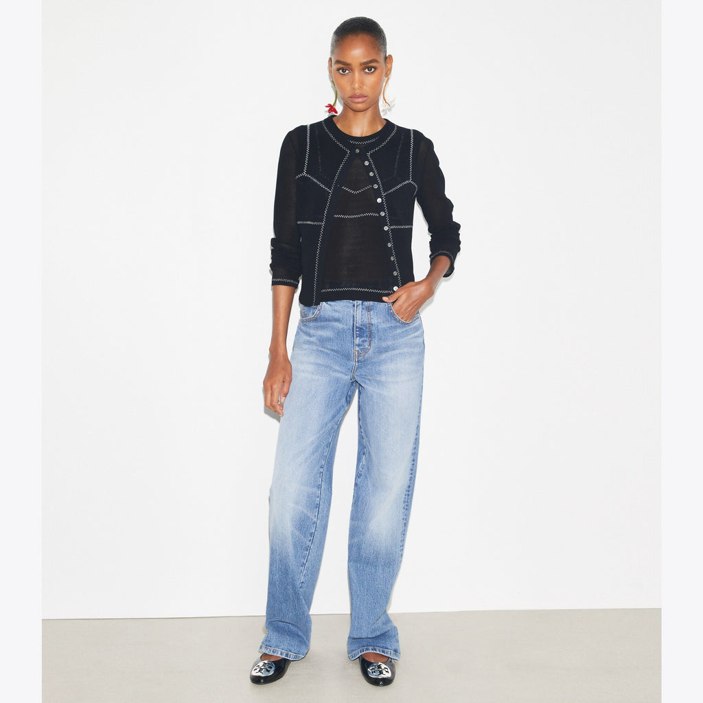Tory Burch Cotton And Nylon Mesh Cardigan - Black - 6