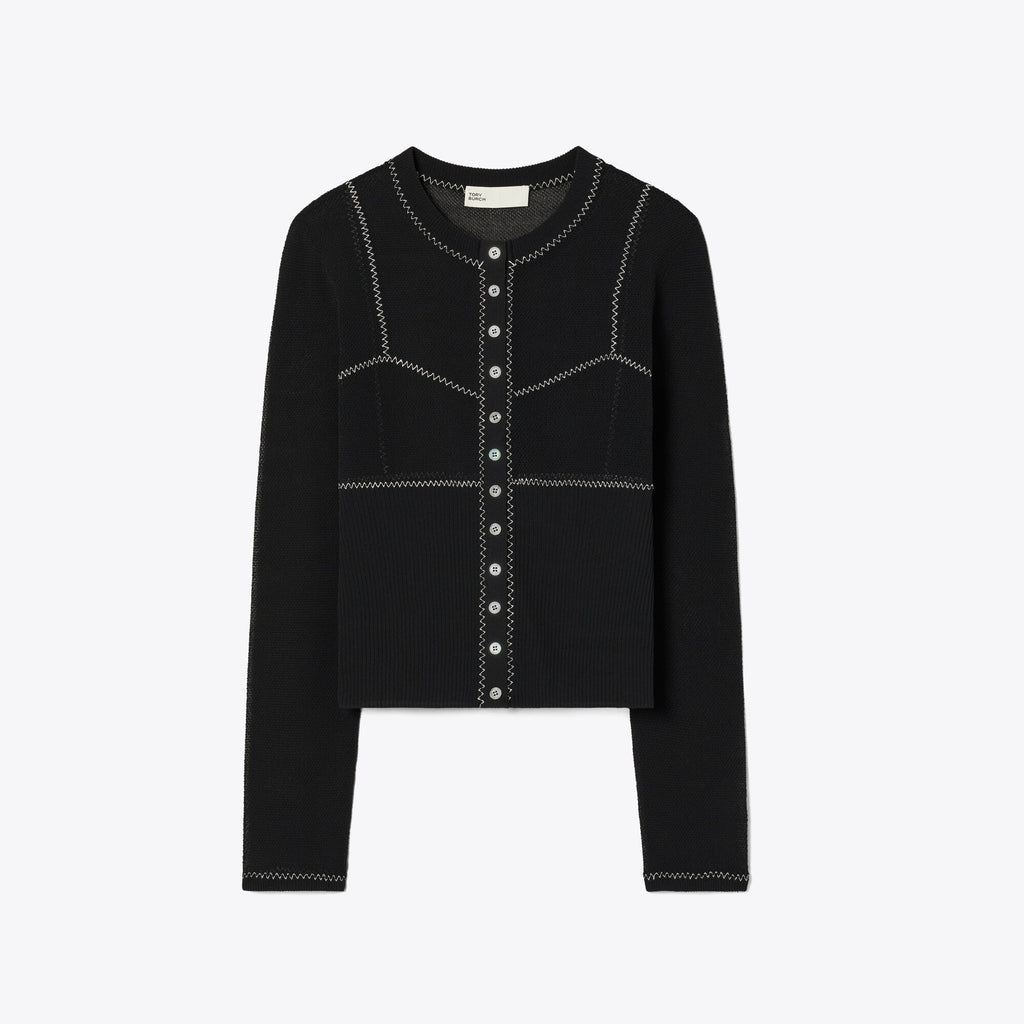 Tory Burch Cotton And Nylon Mesh Cardigan - Black