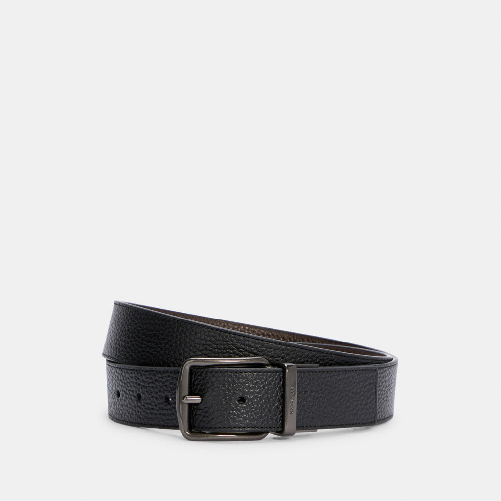 Coach Boxed Harness Buckle Cut-To-Size Reversible Belt, 38MM - Black Dark Brown (Men's)