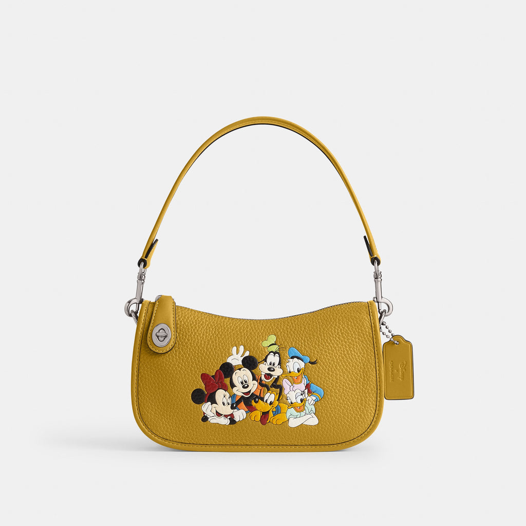 Coach Disney X Coach Swinger Bag In Regenerative Leather With Mickey Mouse And Friends - Silver/Flax Multi