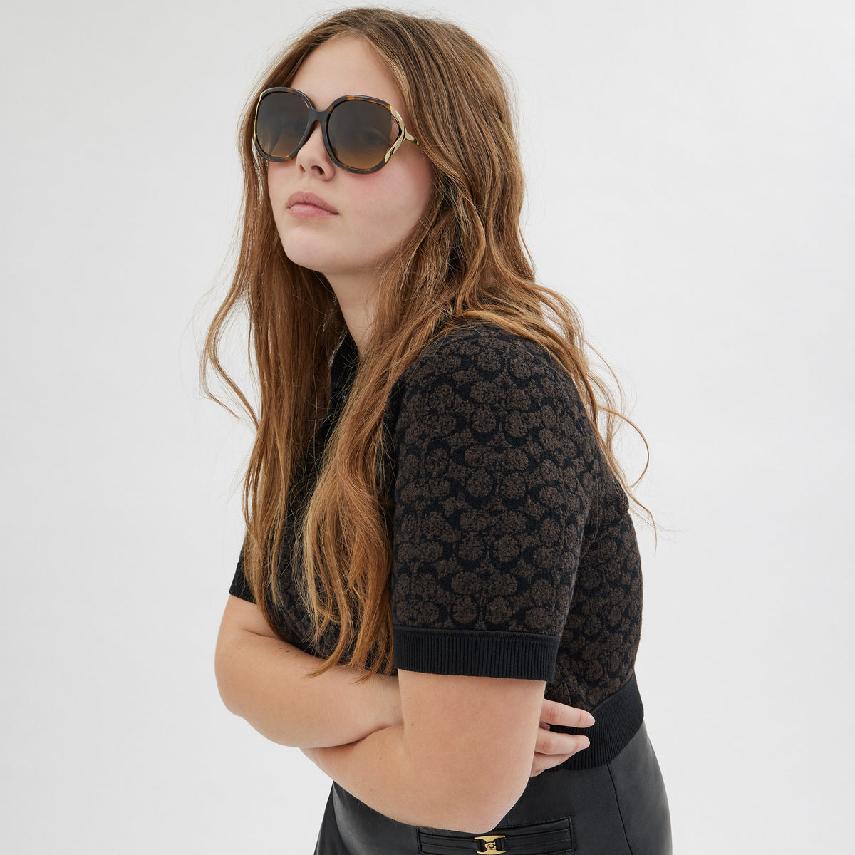Coach Bandit Oversized Square Sunglasses - Dark Tortoise/Gold (4)