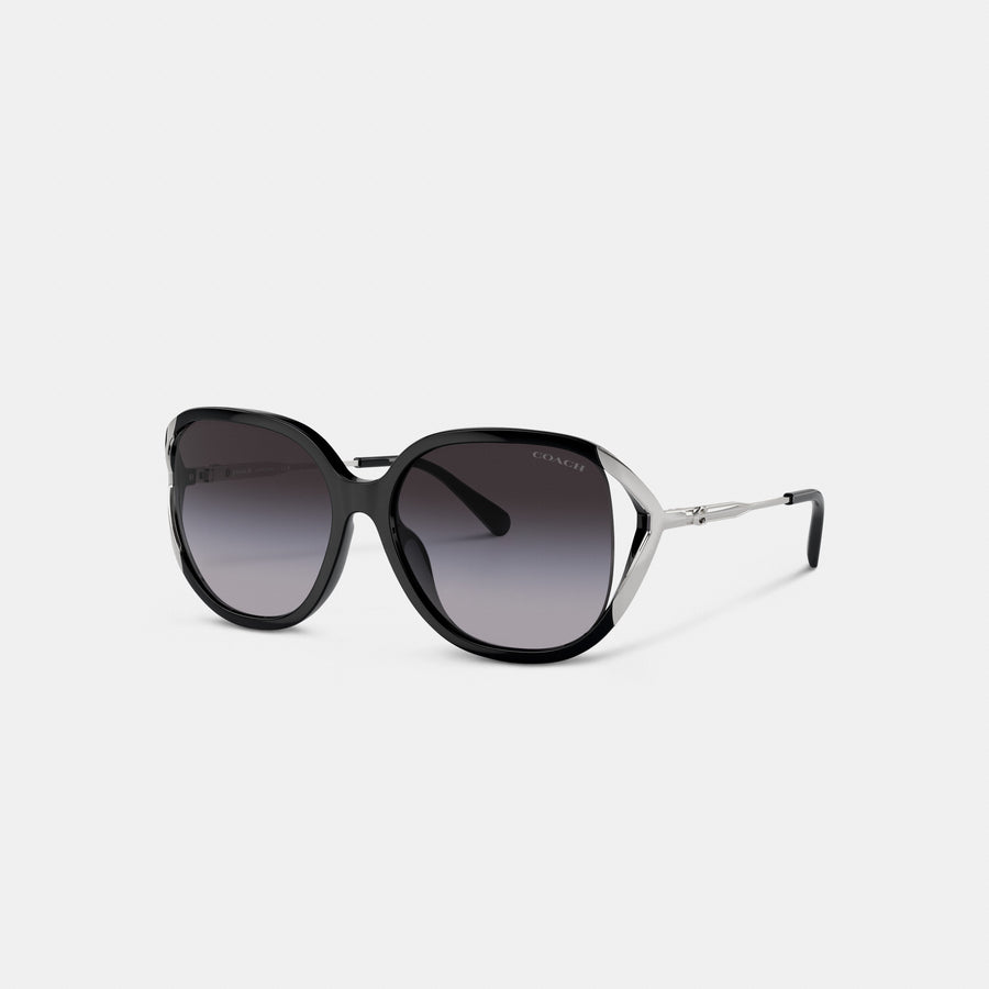 Coach Bandit Oversized Square Sunglasses - Black/Silver (Women's)