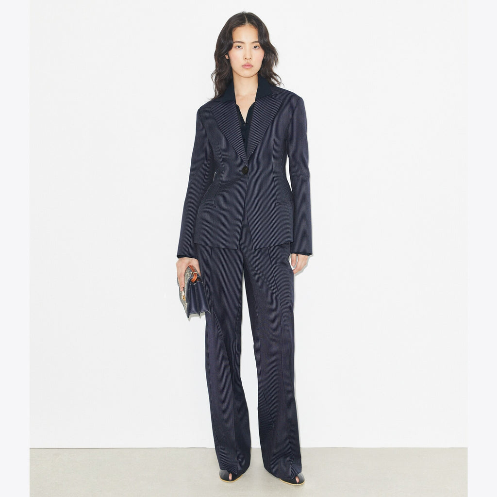 Tory Burch Crepe Blazer - Tory Navy/White Pinstripe Wool Suiting - 3