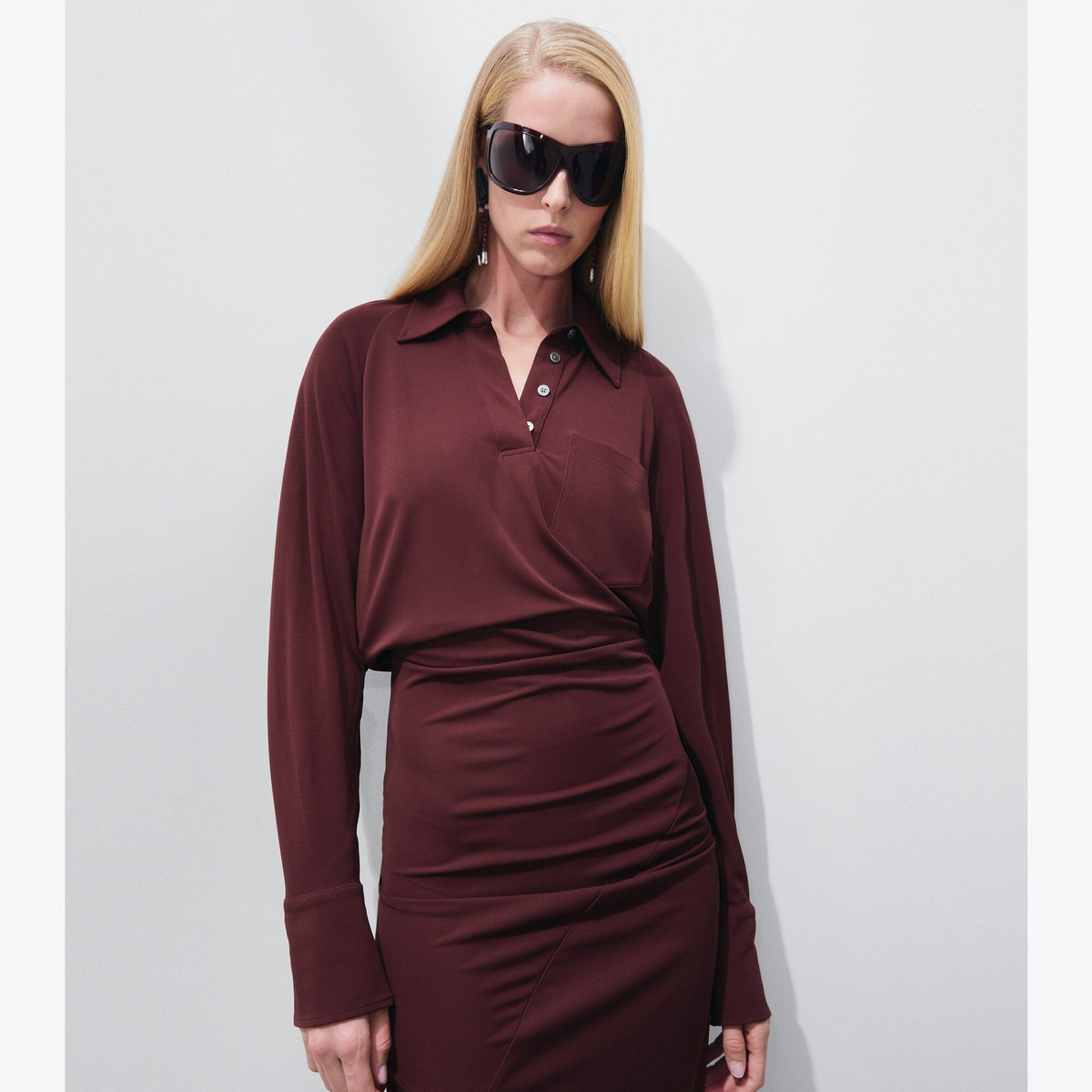 Tory Burch Cuffed Jersey Dress - Mahogany - 5