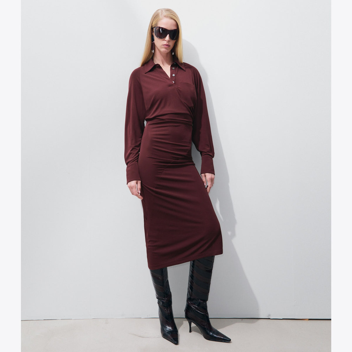 Tory Burch Cuffed Jersey Dress - Mahogany - 2