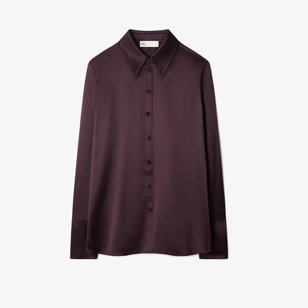 Tory Burch Cuffed Silk Shirt - Dark Garnet
