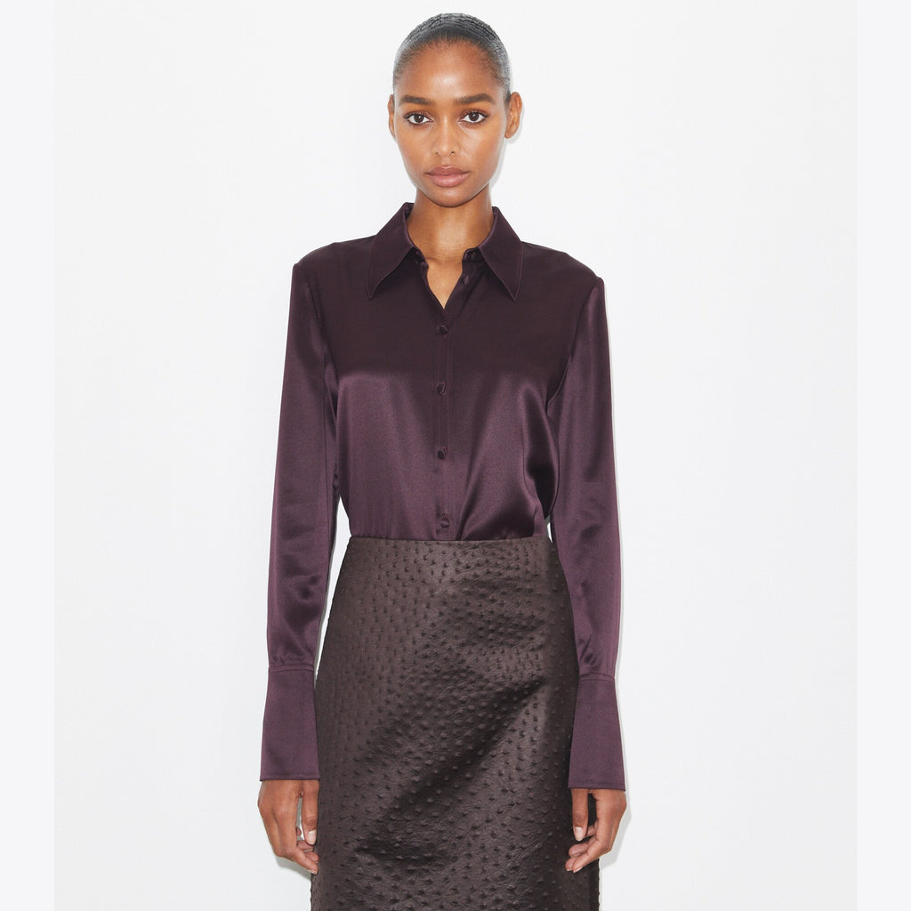 Tory Burch Cuffed Silk Shirt - Dark Garnet - 2