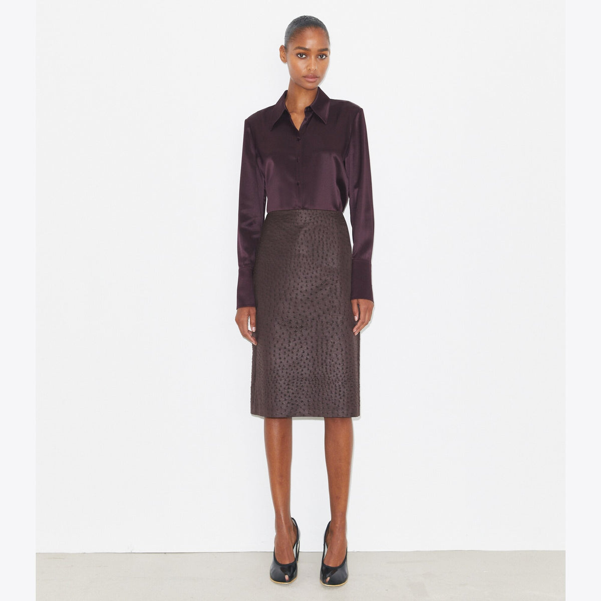 Tory Burch Cuffed Silk Shirt - Dark Garnet - 3