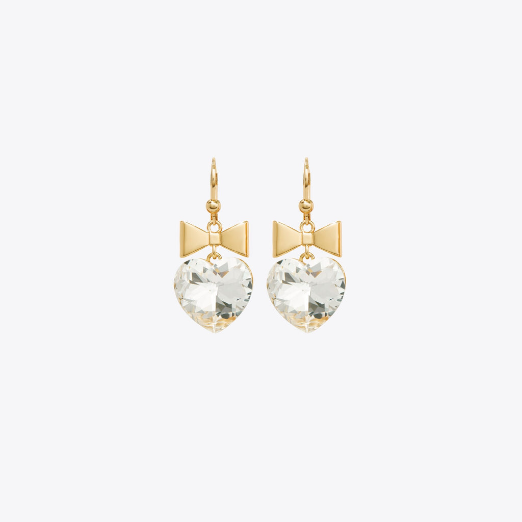Tory Burch Curiosity Heart and Bow Earrings - Tory Gold / Crystal - 2
