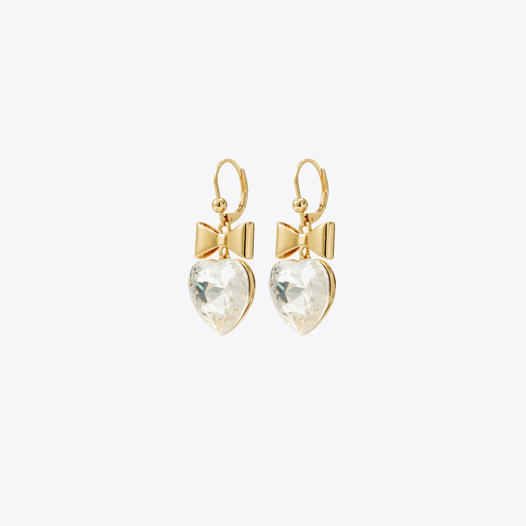 Tory Burch Curiosity Heart and Bow Earrings - Tory Gold / Crystal