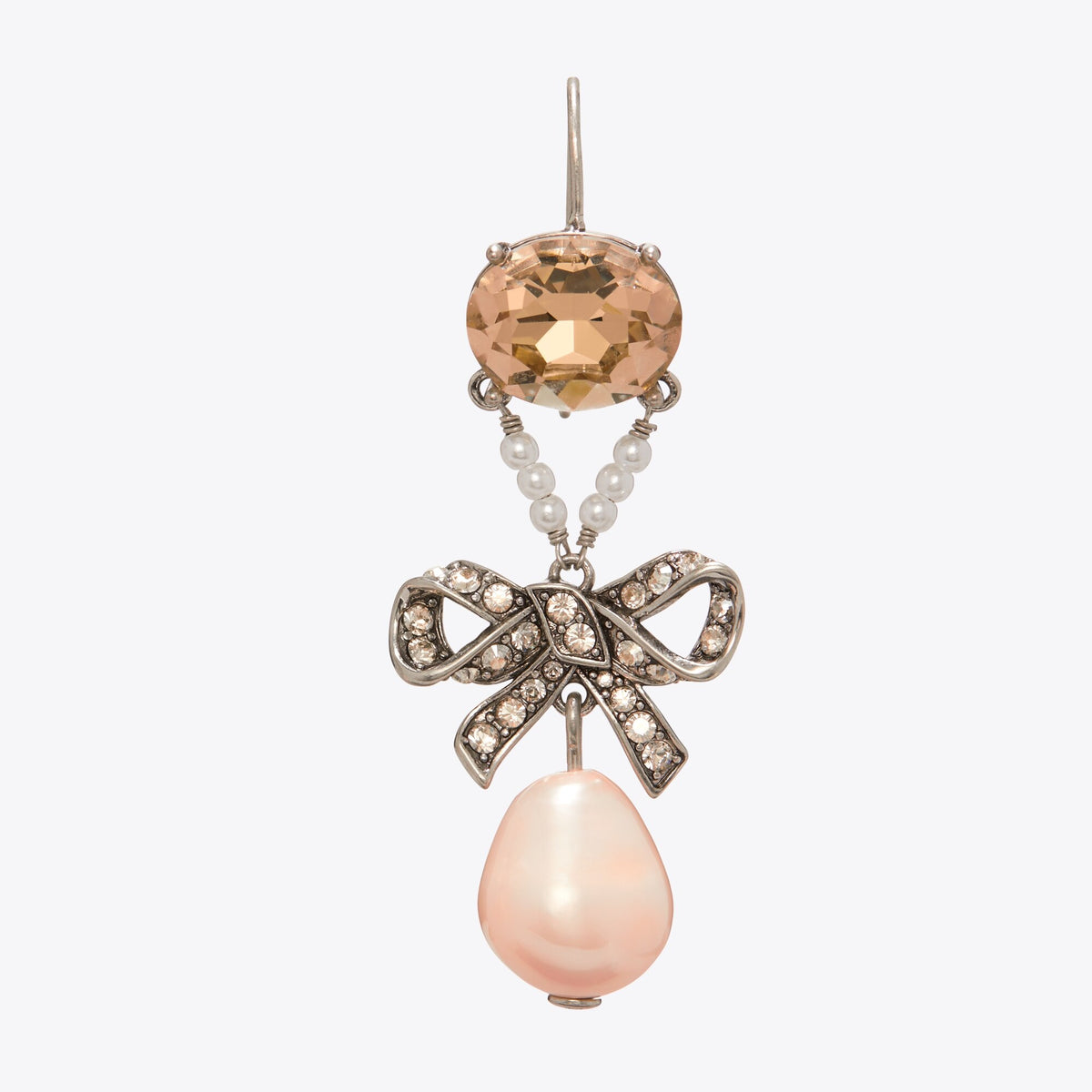 Tory Burch Curiosity Ribbon Earrings - Antique Silver / Crystal / Pink - 2