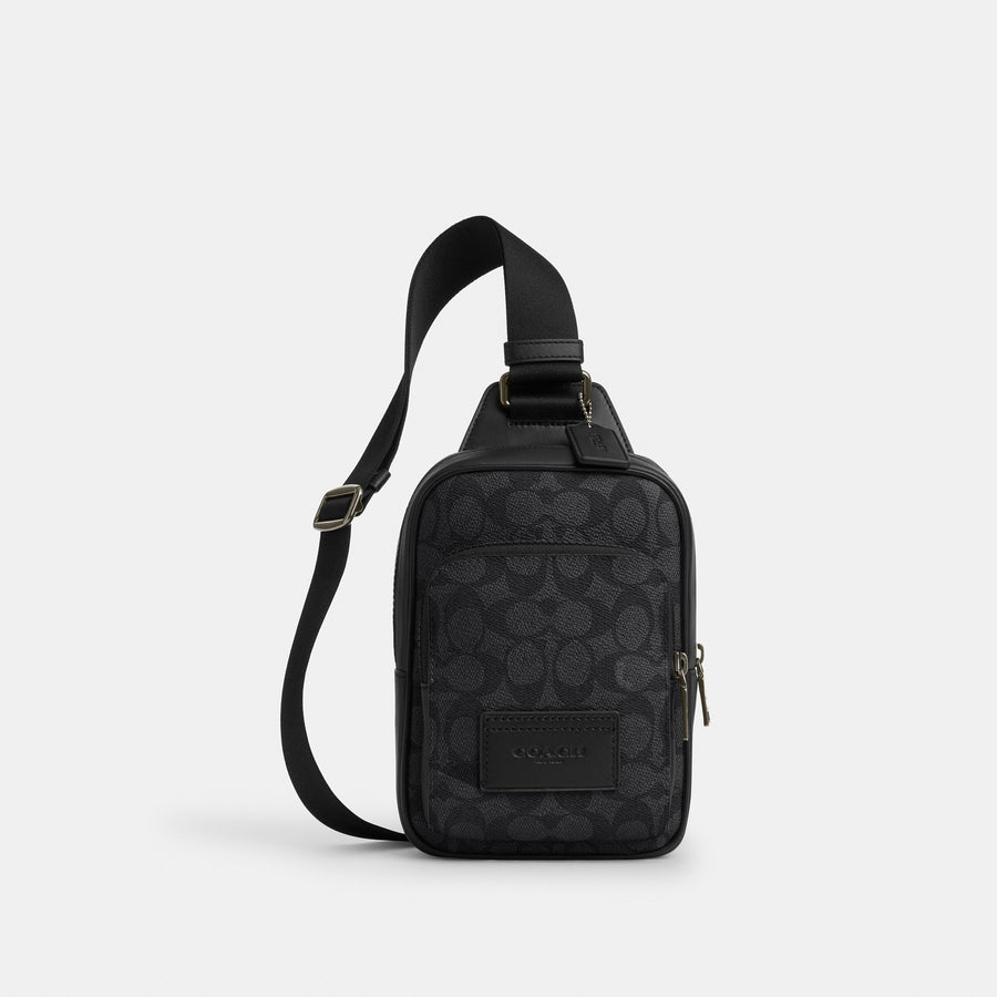 Coach Racer Sling Pack In Signature Canvas - Gunmetal/Charcoal/Black (Men's)