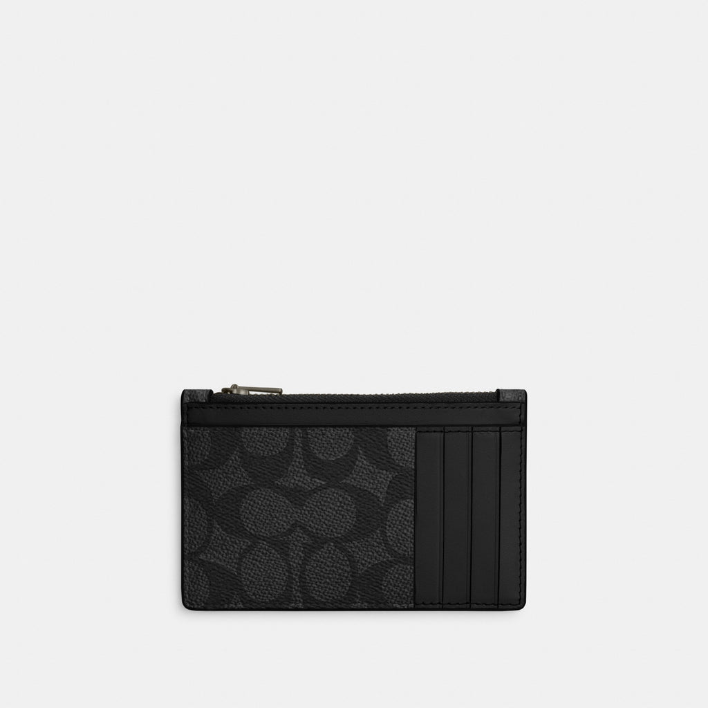 Coach Zip Card Case In Signature Canvas - Gunmetal/Charcoal/Black