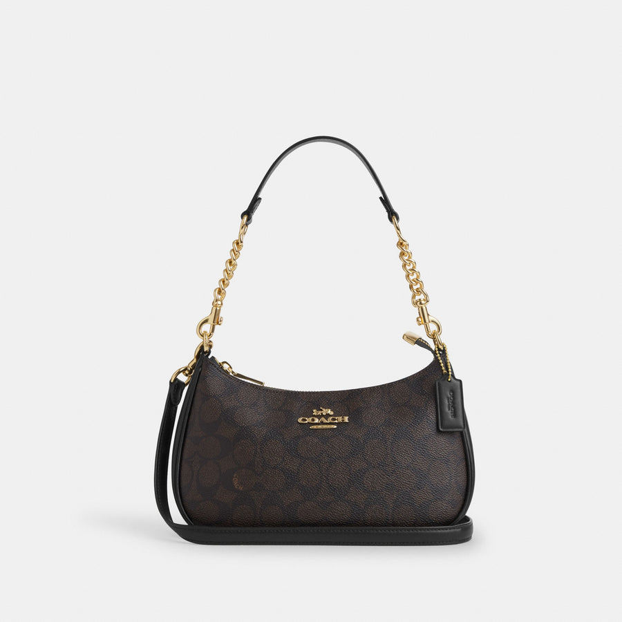 Coach Teri Shoulder Bag In Signature Canvas - Gold/Walnut/Black (Women's)