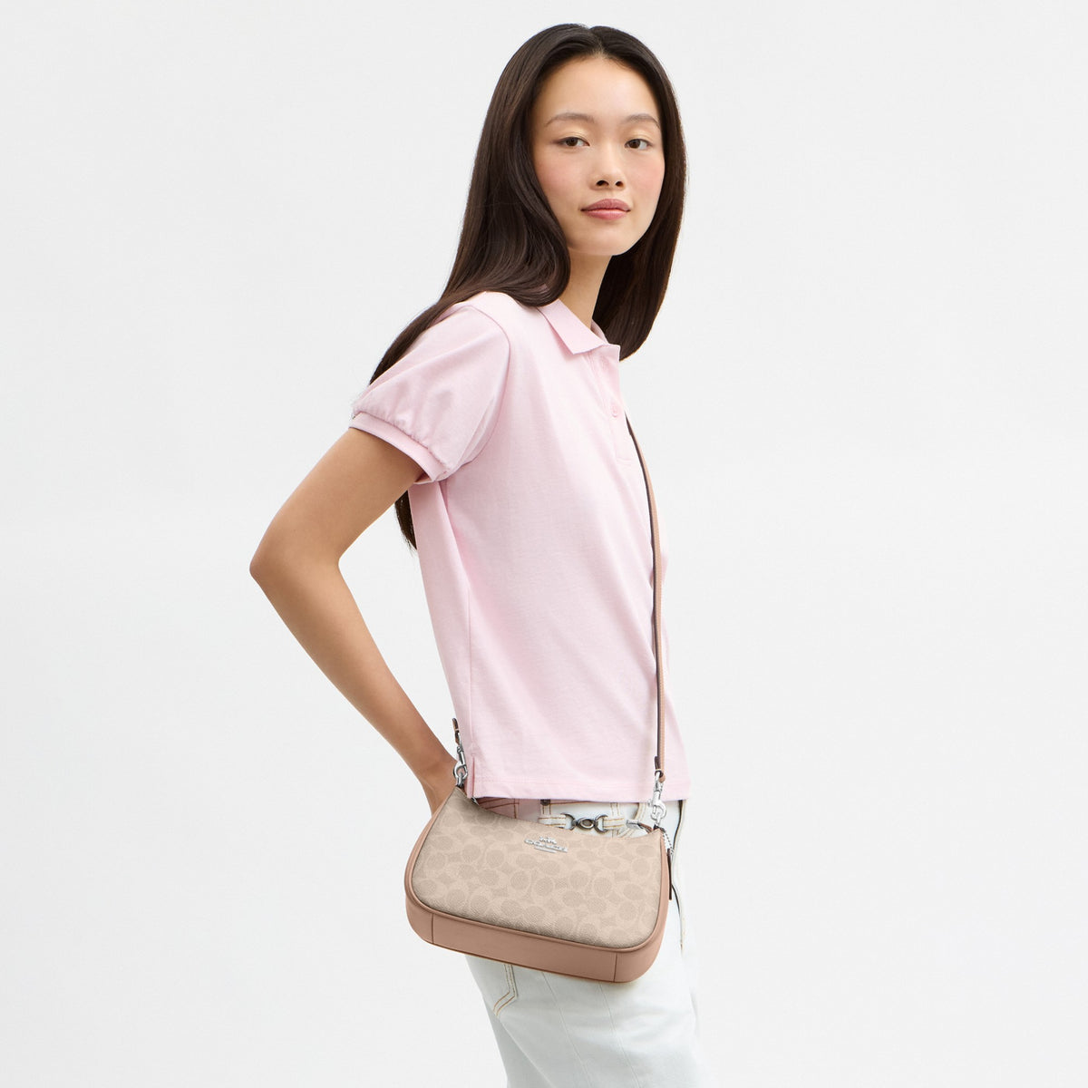 Coach Teri Shoulder Bag In Signature Canvas - Silver/Sand/Taupe (Women's)