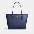 Coach City Tote Bag In Signature Canvas - Gold/Navy (Women's)