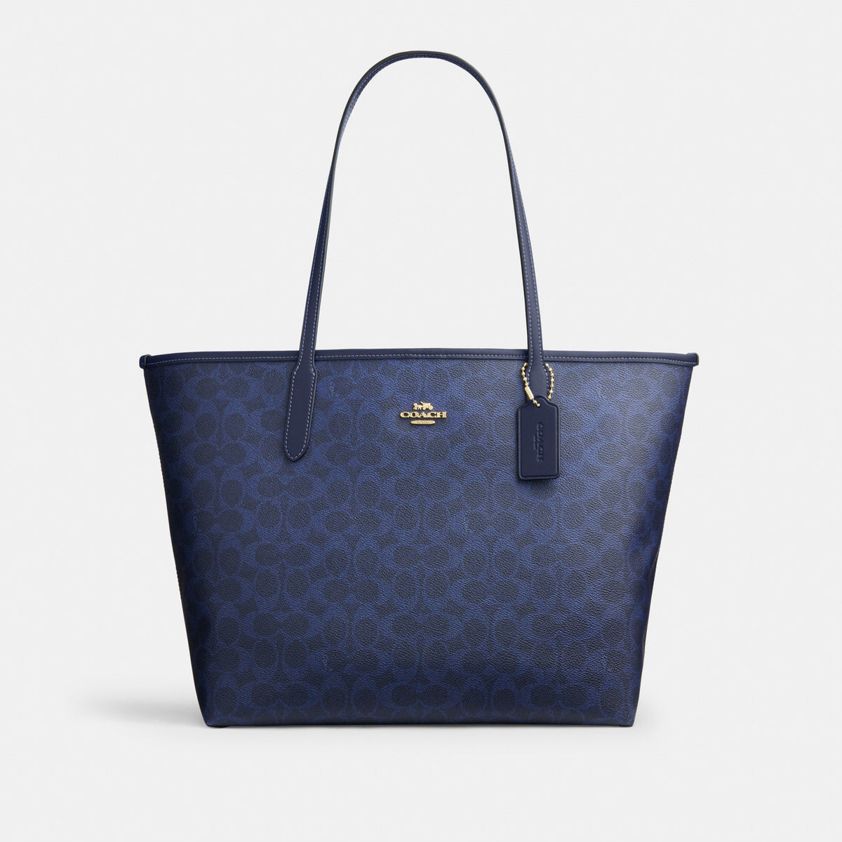 Coach City Tote Bag In Signature Canvas - Gold/Navy (Women's)