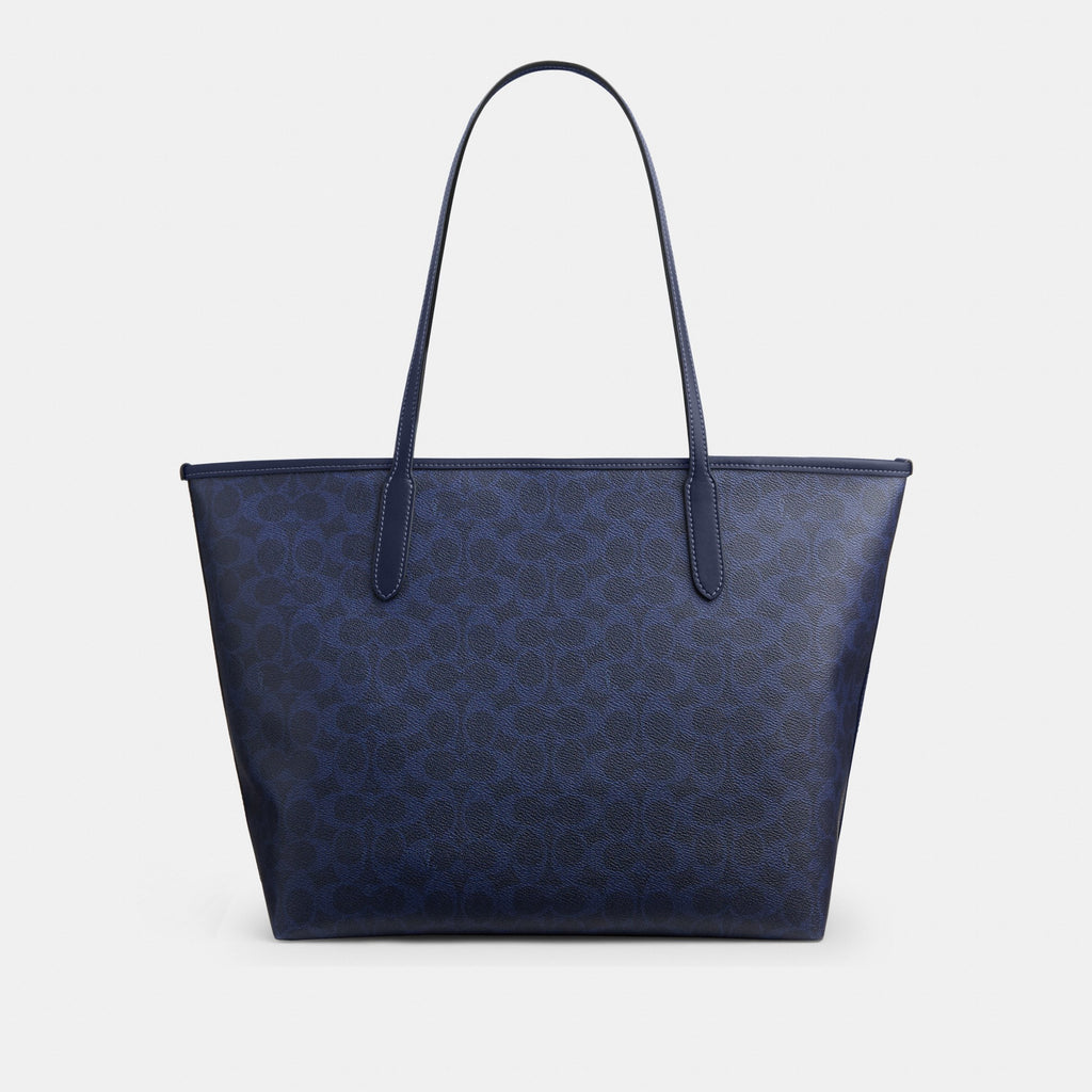 Coach City Tote Bag In Signature Canvas - Gold/Navy (Women's)