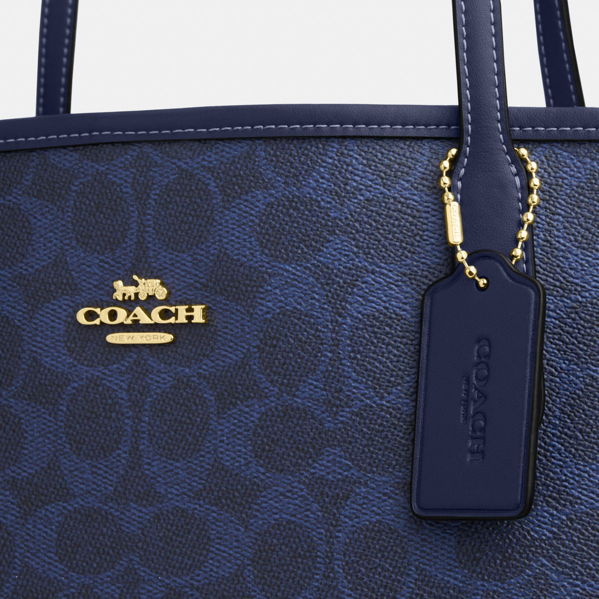 Coach City Tote Bag In Signature Canvas - Gold/Navy (Women's)