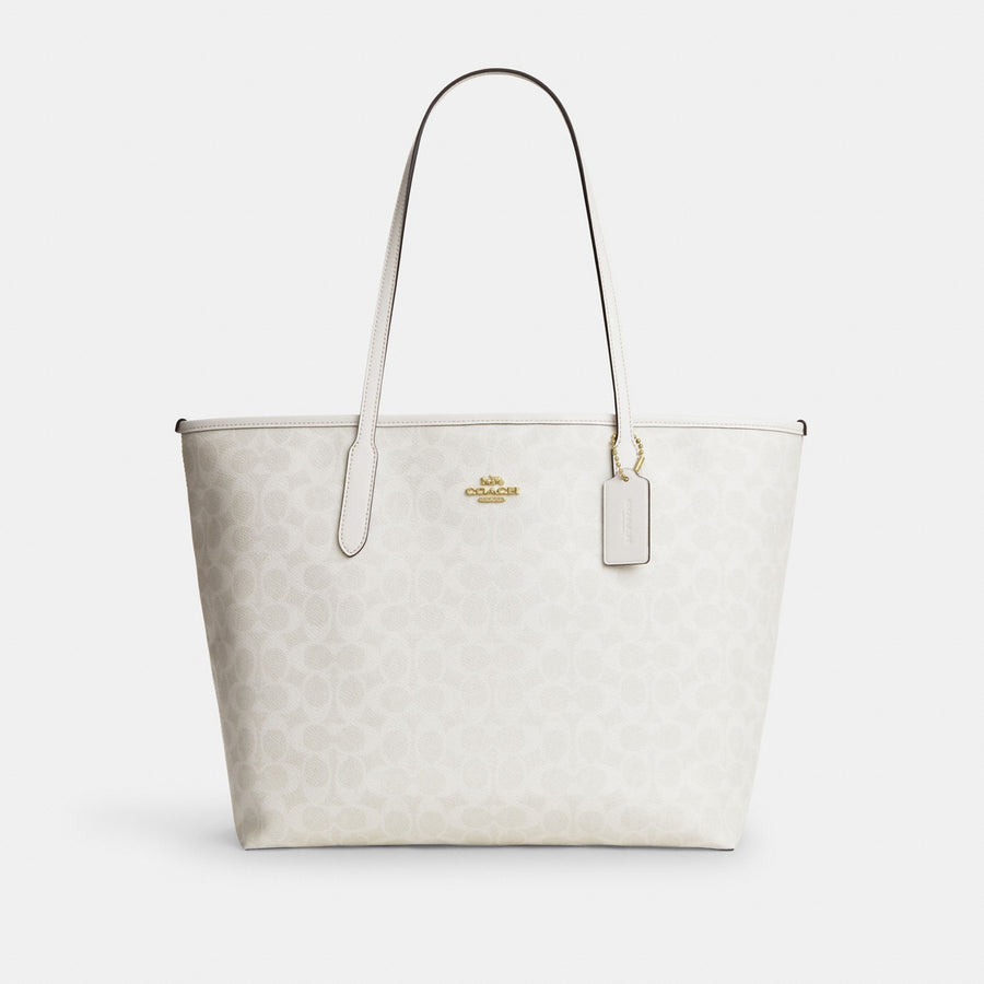 Coach City Tote Bag In Signature Canvas - Gold/White/Chalk (Women's)