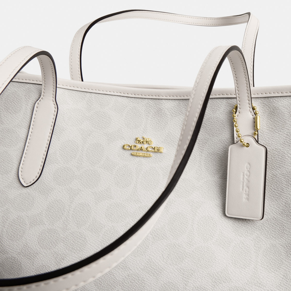 Coach City Tote Bag In Signature Canvas - Gold/White/Chalk (Women's)