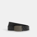 Coach Boxed Plaque And Harness Buckle Cut-To-Size Reversible Belt, 38MM - Gunmetal/Charcoal/Black (Men's)