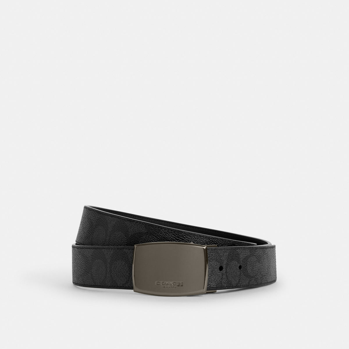 Coach Boxed Plaque And Harness Buckle Cut-To-Size Reversible Belt, 38MM - Gunmetal/Charcoal/Black (Men's)