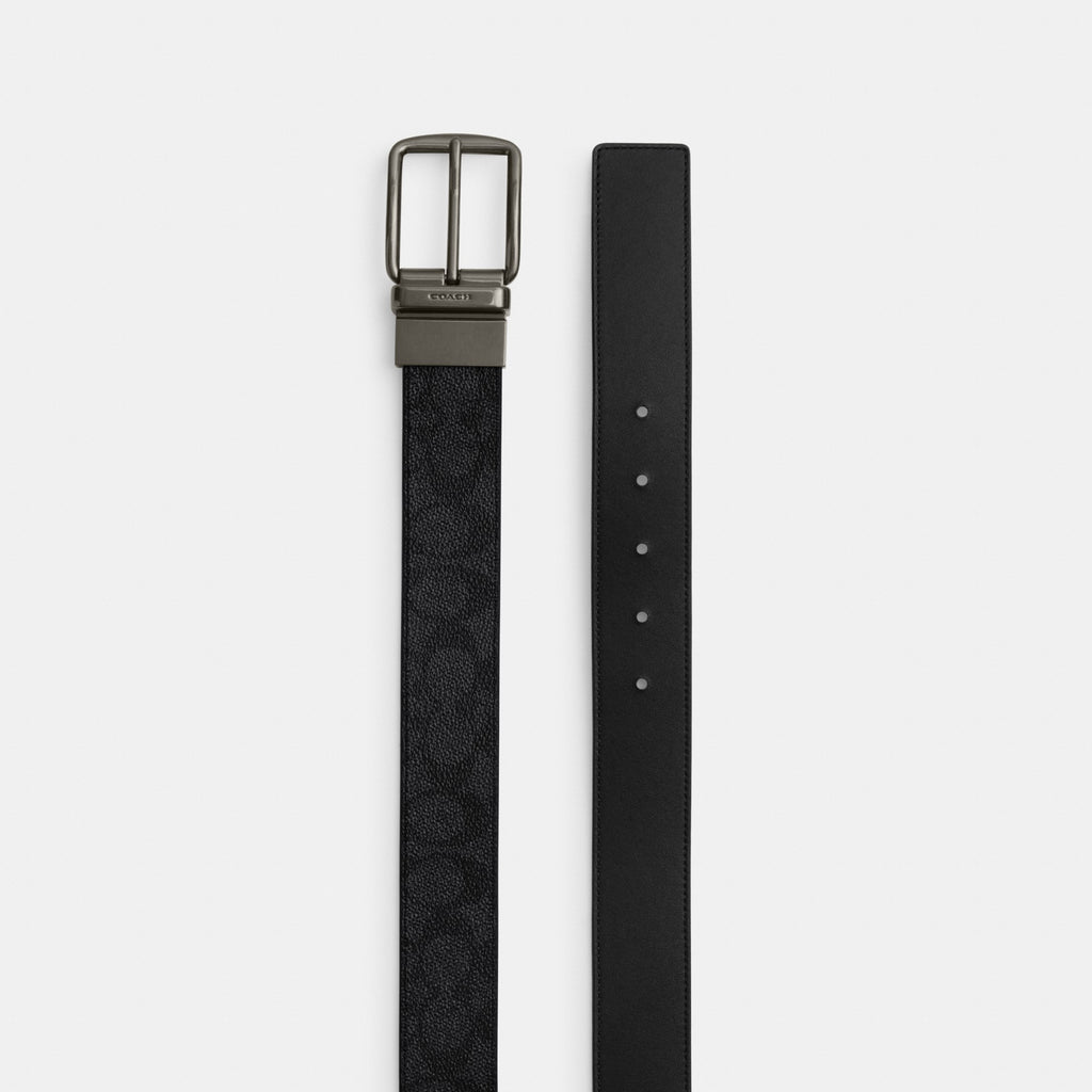 Coach Boxed Plaque And Harness Buckle Cut-To-Size Reversible Belt, 38MM - Gunmetal/Charcoal/Black (Men's)