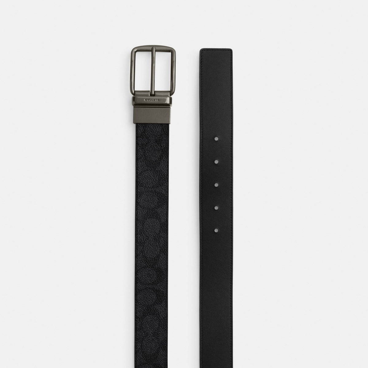 Coach Boxed Plaque And Harness Buckle Cut-To-Size Reversible Belt, 38MM - Gunmetal/Charcoal/Black (Men's)