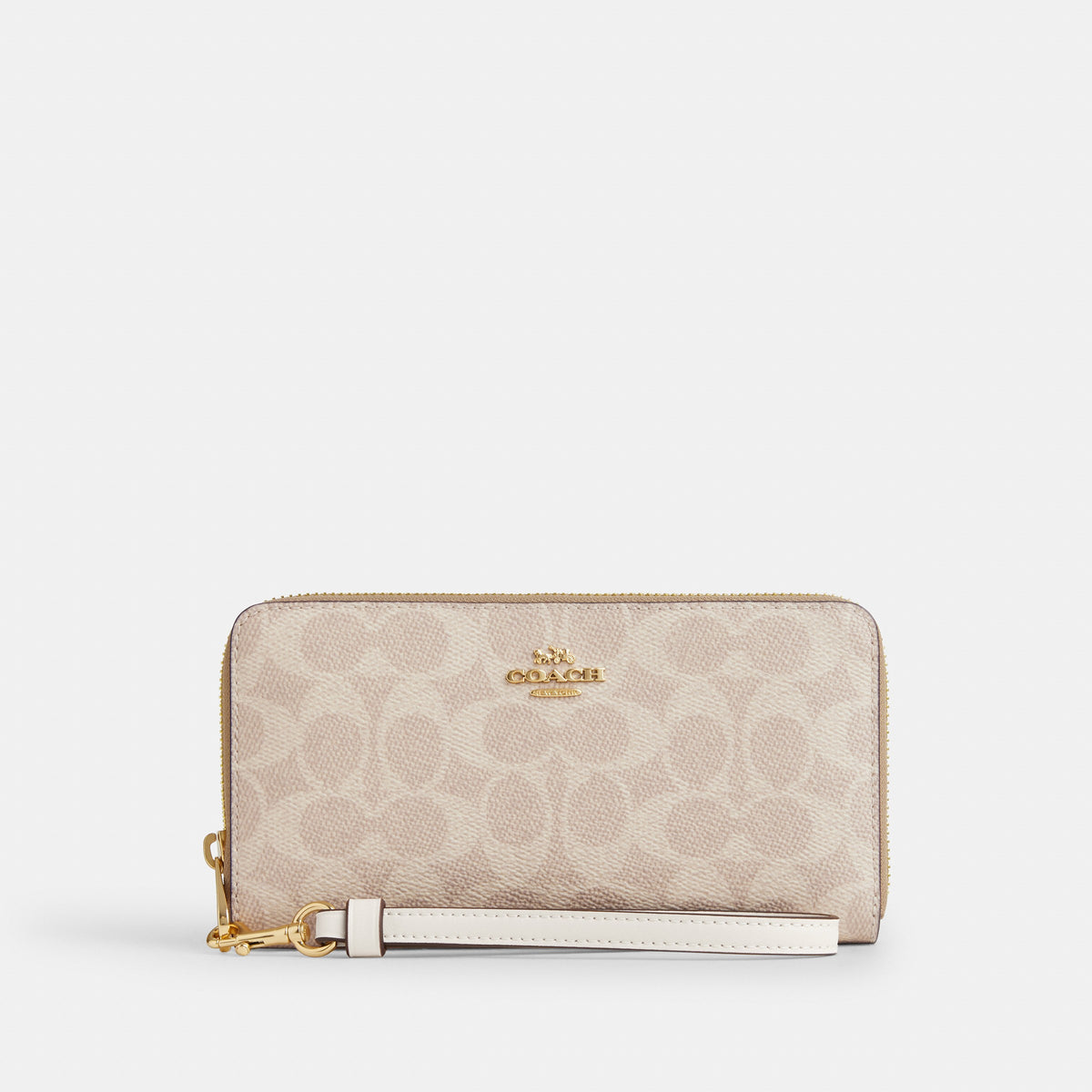 Coach Long Zip Around Wallet In Signature Canvas - Gold/Sand/Chalk