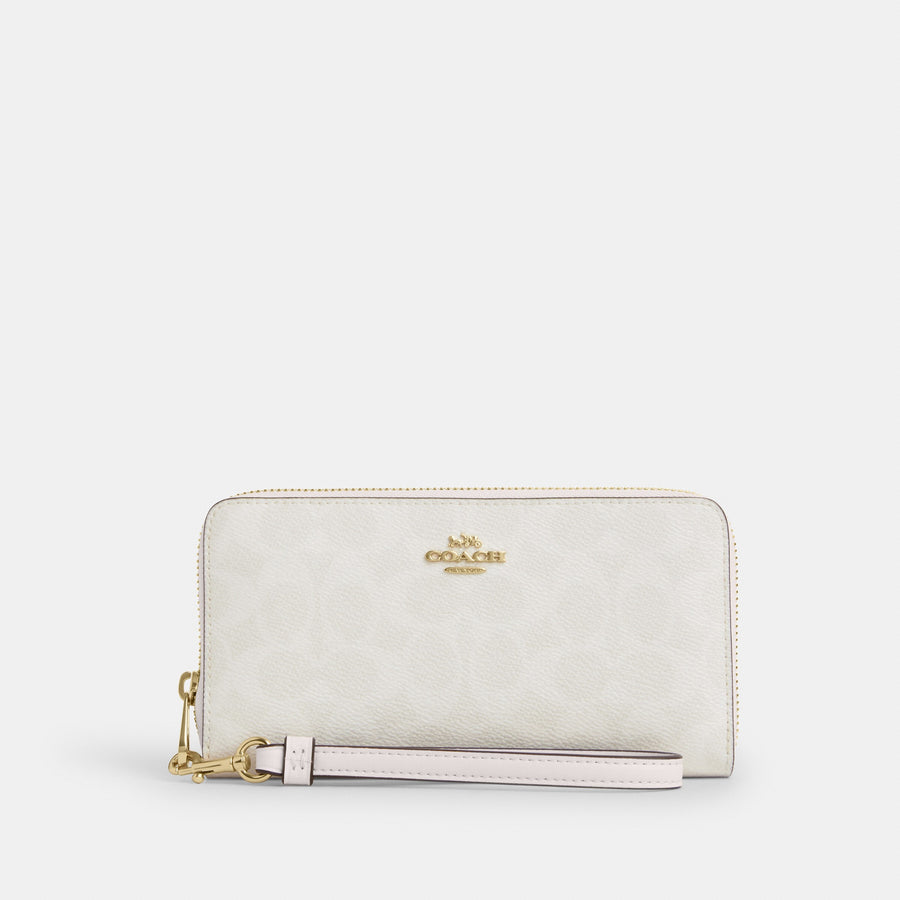 Coach Long Zip Around Wallet In Signature Canvas - Gold/White/Chalk (Women's)