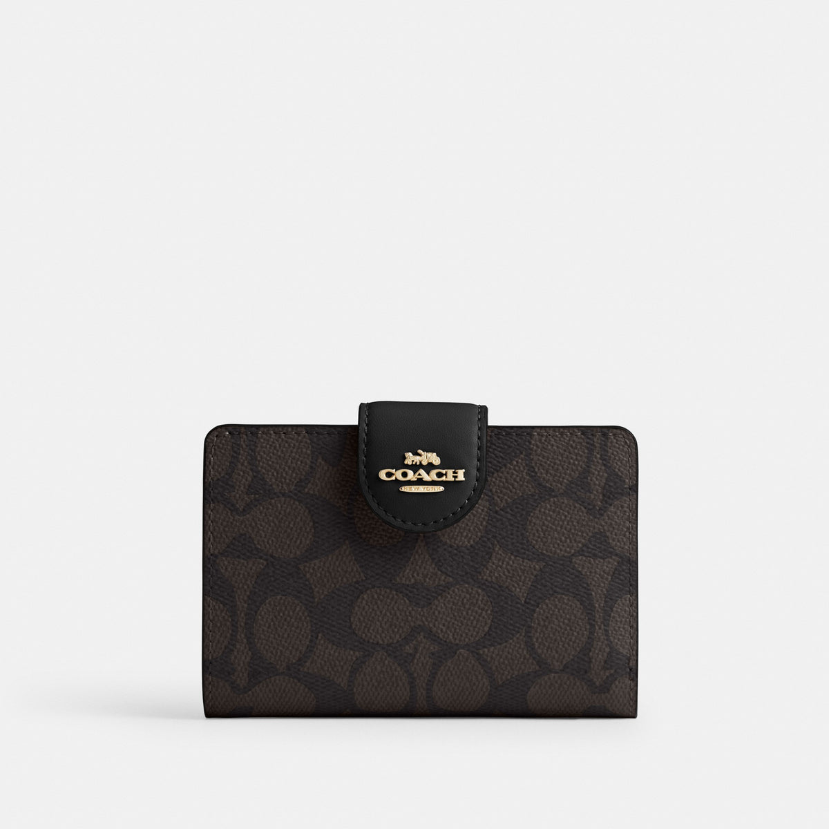 Coach Medium Corner Zip Wallet In Signature Canvas - Gold/Walnut/Black (Women's)