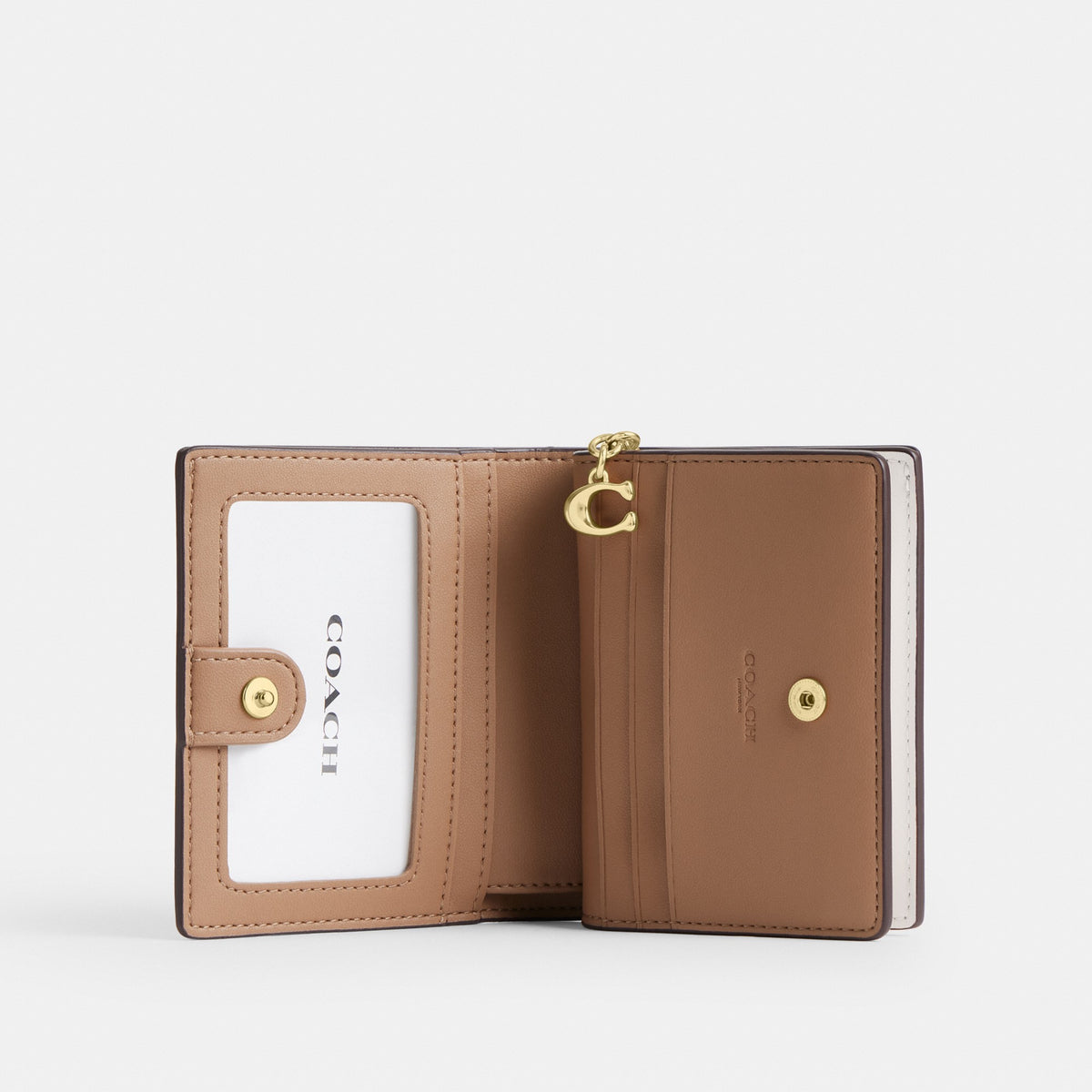 Coach Snap Wallet In Signature Canvas - Gold/Sand/Chalk (Women's)