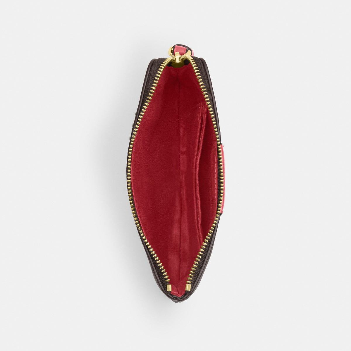 Coach Corner Zip Wristlet In Signature Canvas With Stripe - Gold/Walnut/True Red (Women's)