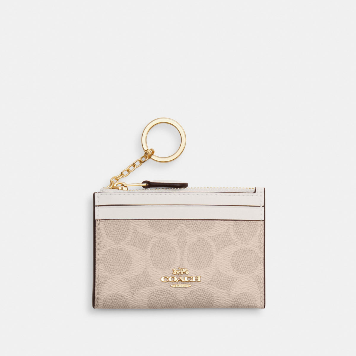 Coach Mini Skinny ID Case In Signature Canvas - Gold/Sand/Chalk (Women's)