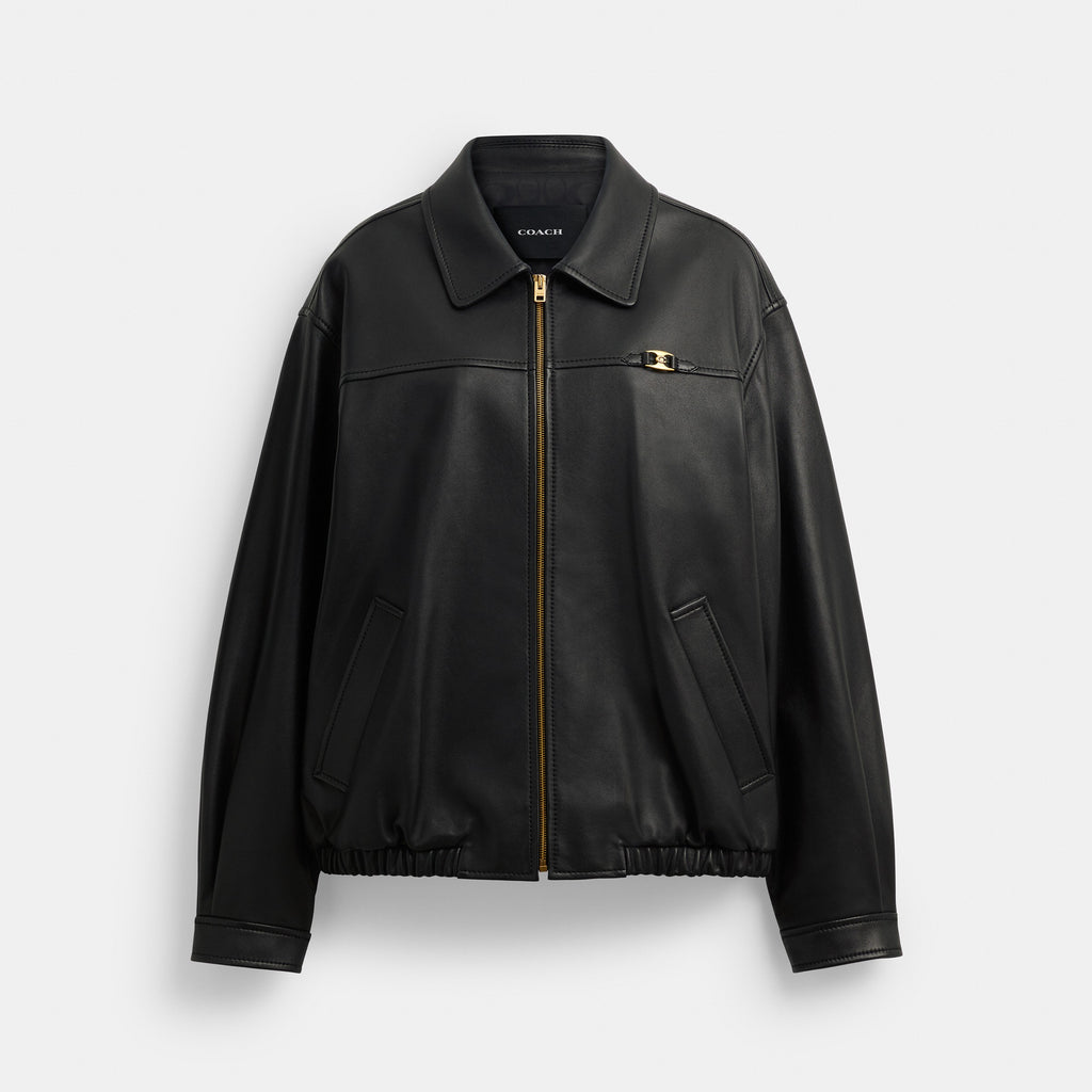 Coach Heritage C Plaque Oversized Leather Jacket - Black