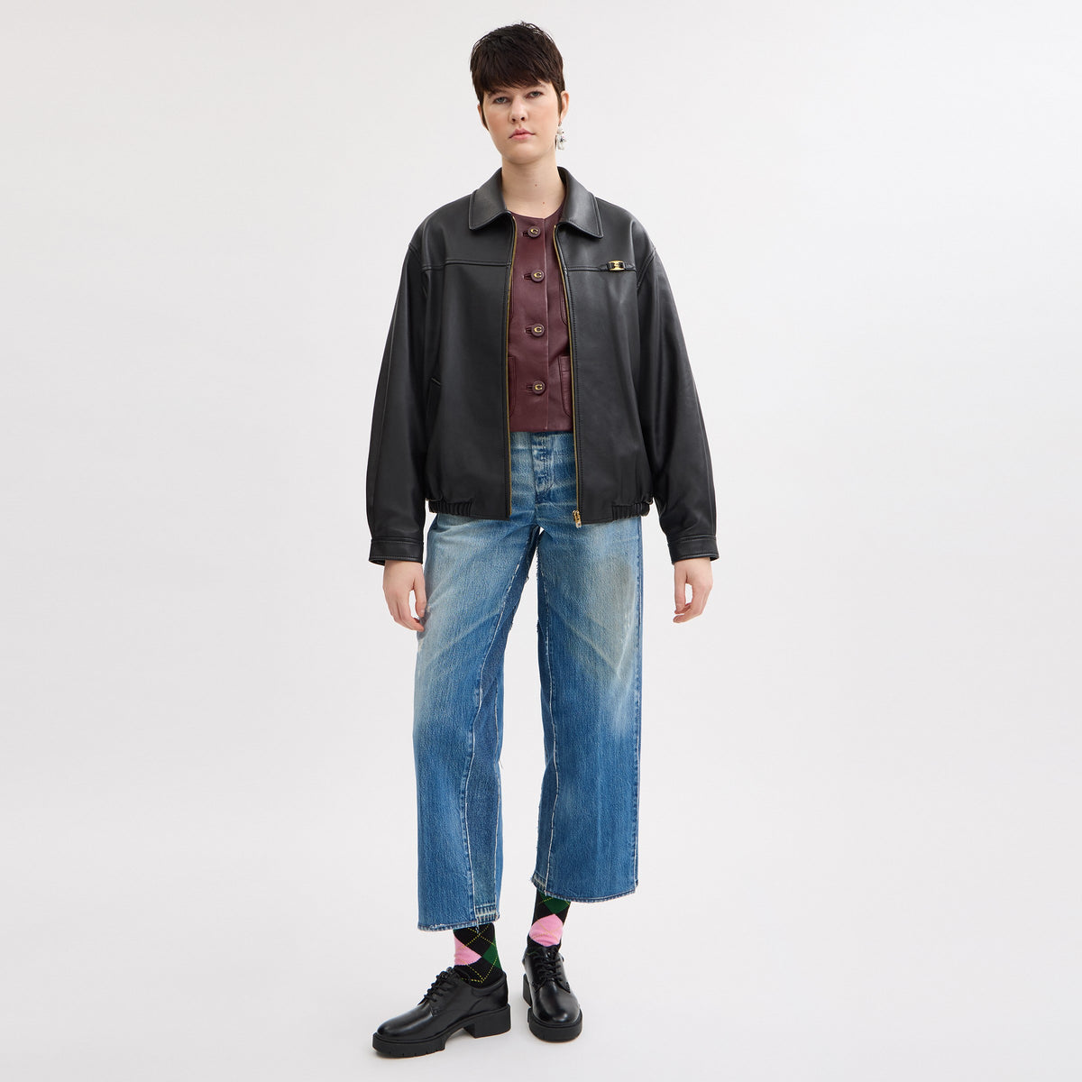 Coach Heritage C Plaque Oversized Leather Jacket - Black (3)